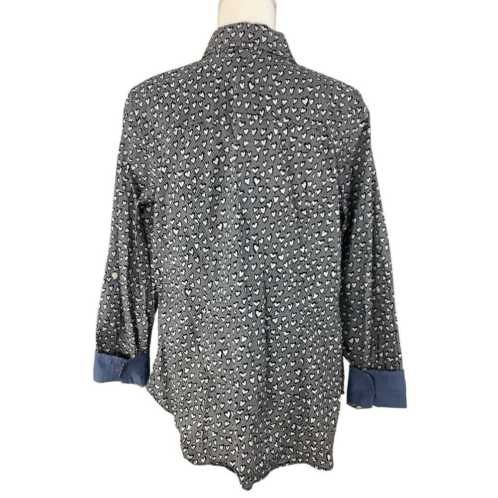 Talbots Button Front Shirt Top Heart Print Roll Tab Sleeve Women 14W Black White - Picture 4 of 15